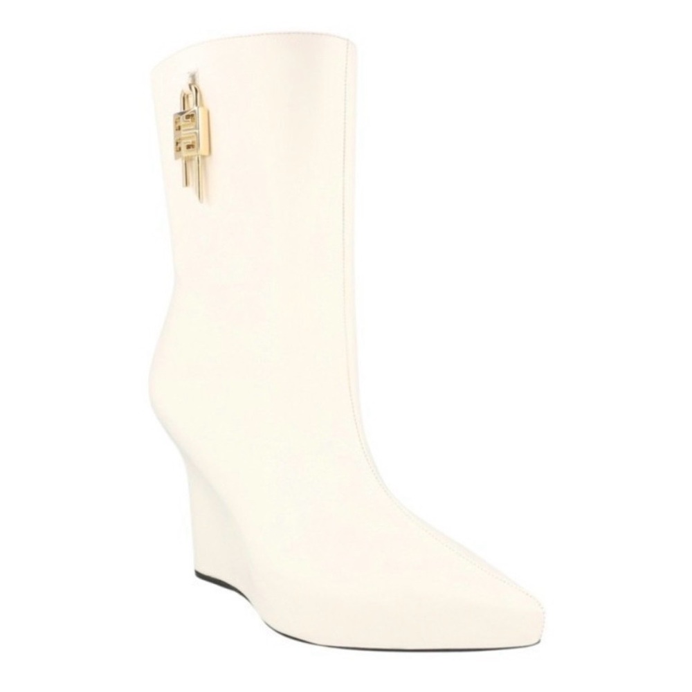 Givenchy G-Lock wedge ankle boot with a gold-tone padlock detail. NIB